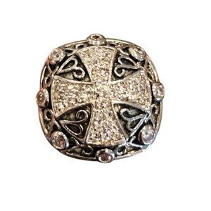 Silver Cross Design Statement Ring With Filigree & Sparkling Accents Si
